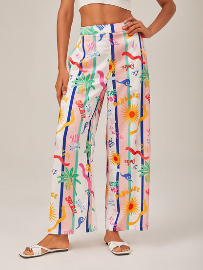 Pantalones Anchos con Estampado Tropical