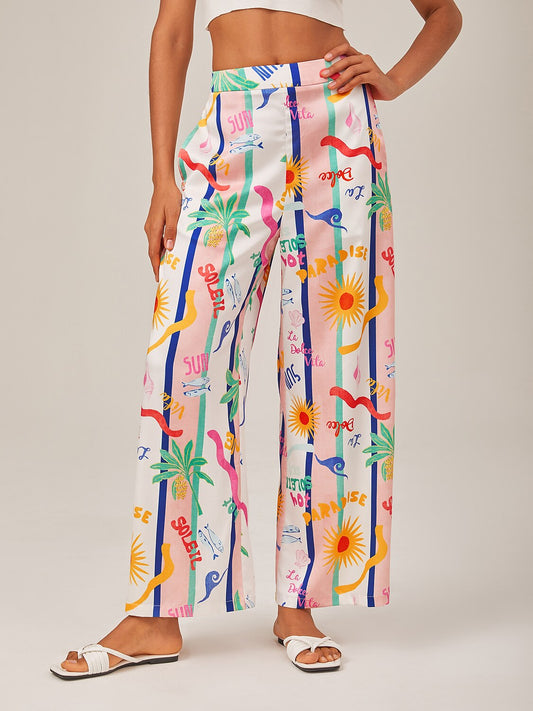 Pantalon Large Imprimé Tropical