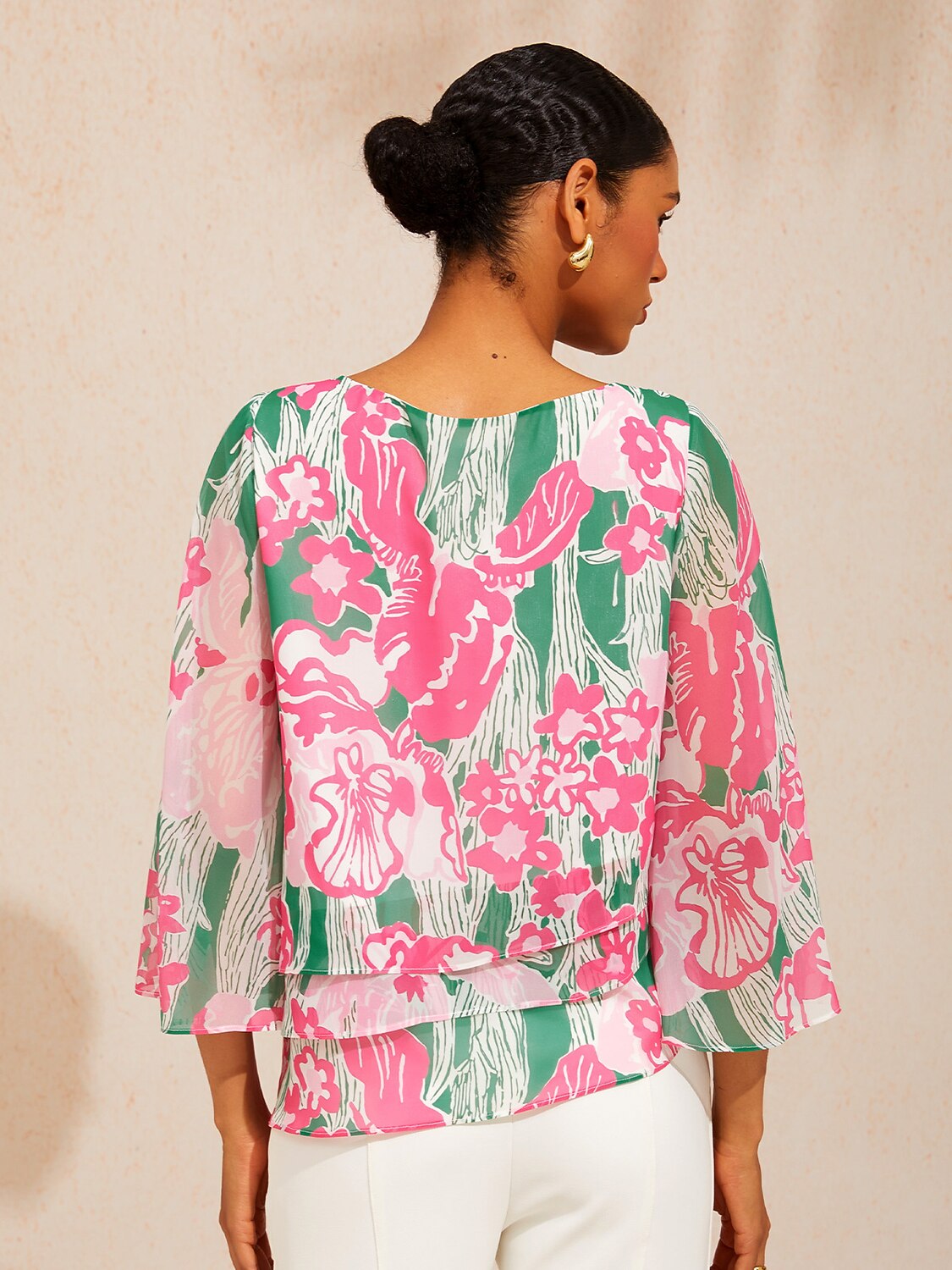 Pink Jungle Flora Flowy Chiffon Layered Top