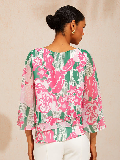 Ocean Paisley Flora Chiffon Layered Blouse