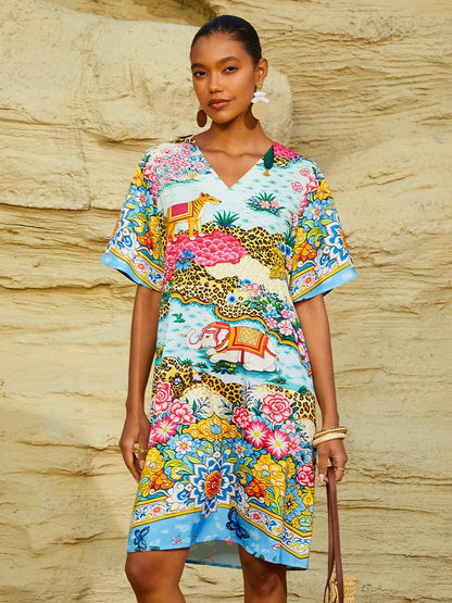 Santorini Summer Silky Satin Mini Dress