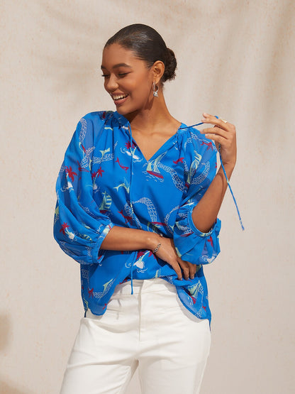 Vintage Baroque Chiffon Raglan Sleeve Blouse