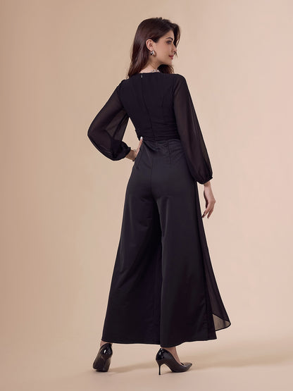 Asymmetrical Deep V Wide-legged Jumpsuit