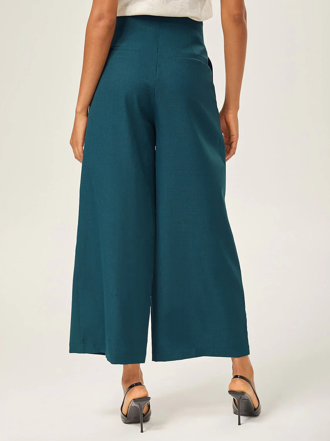 Lake Green Wool-Blend Slim Straight Pants