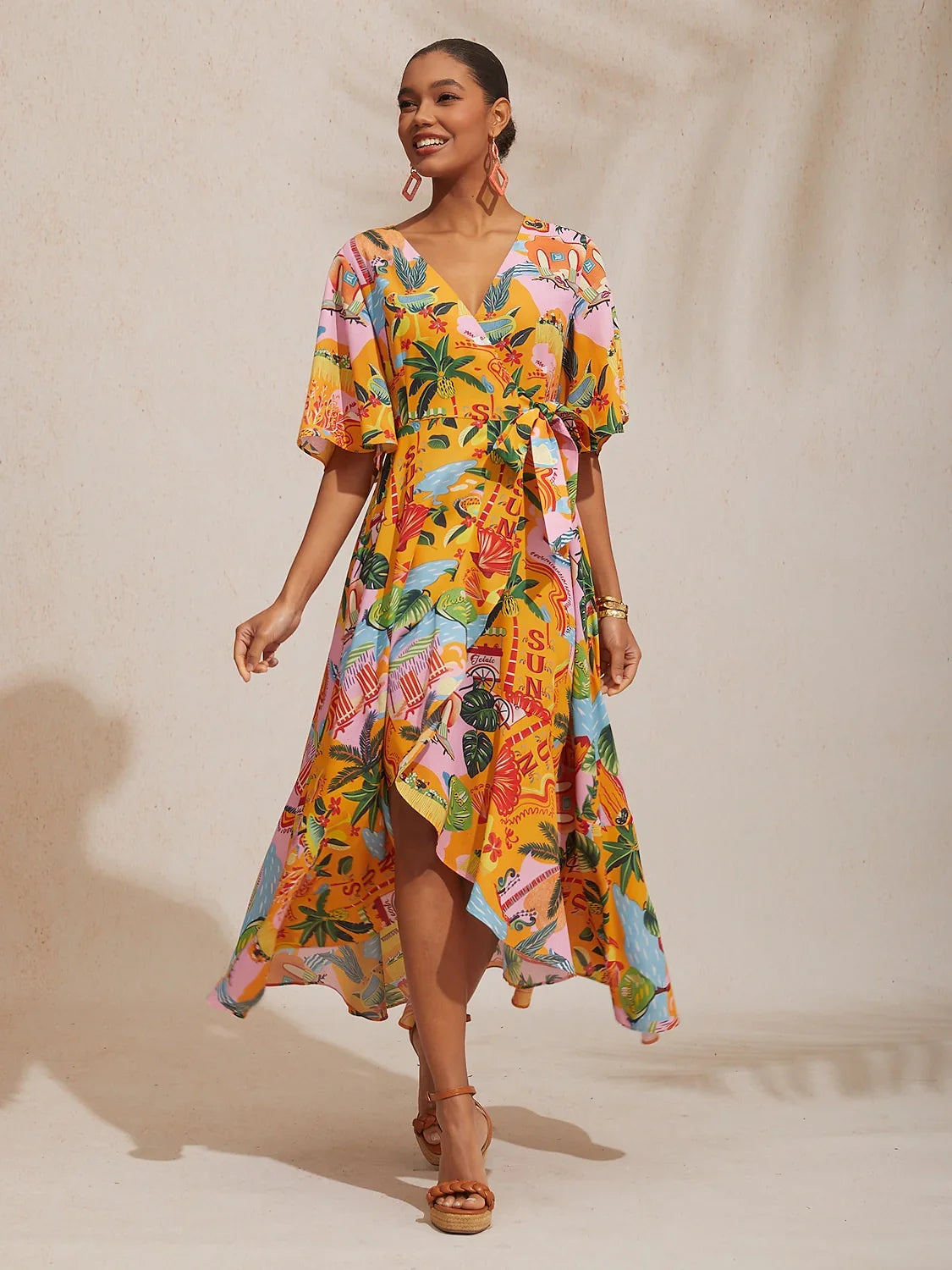 Summer Escape Silky Satin Floral Maxi Dress