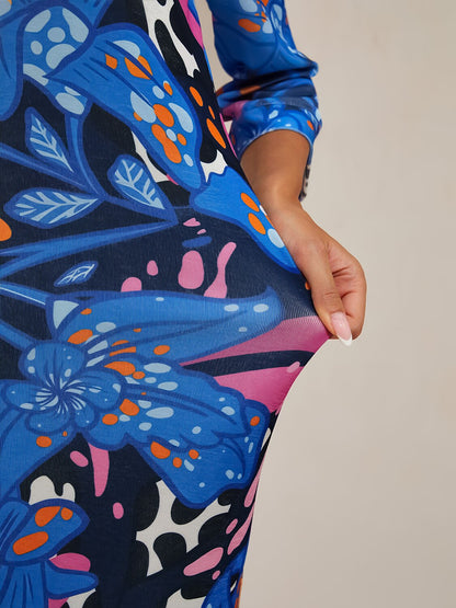 Abstract Azure High Stretch Knit Dress