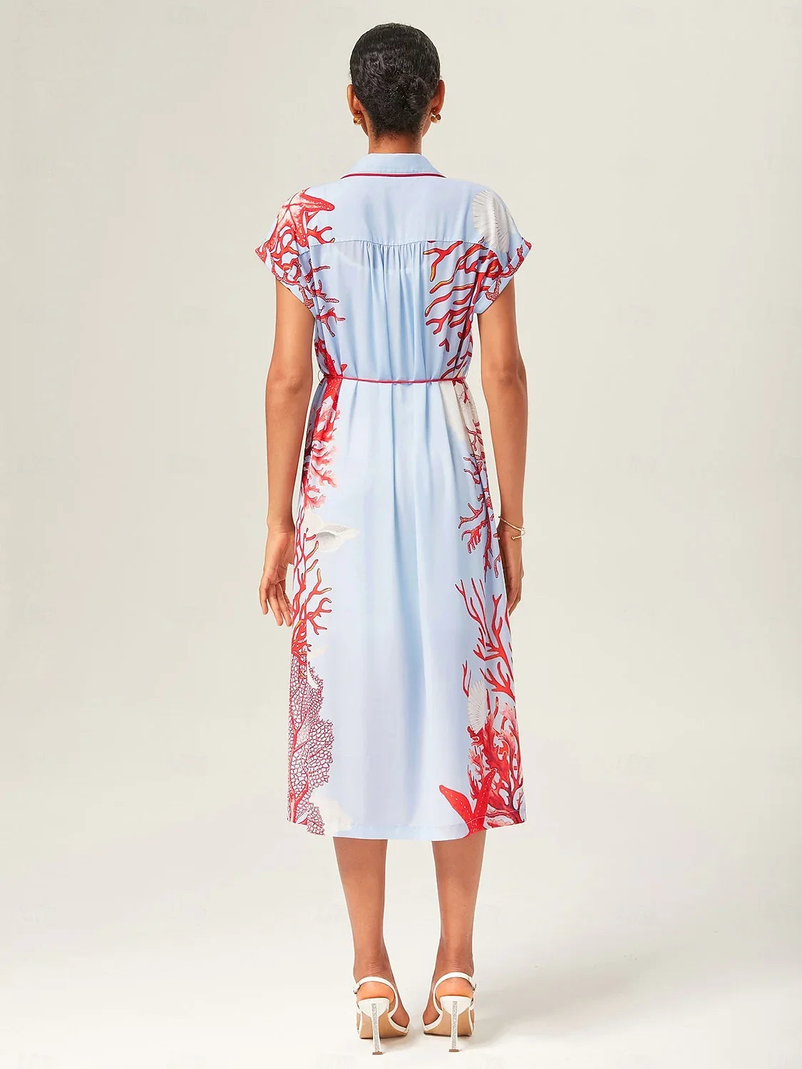 Loose Color-Block Coral Print Shirt Maxi Dress