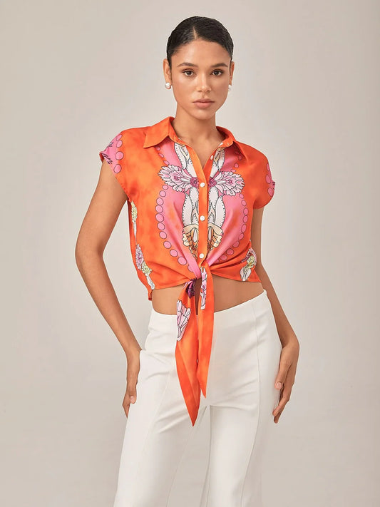 Vacation Style Orange Crop Tie Top