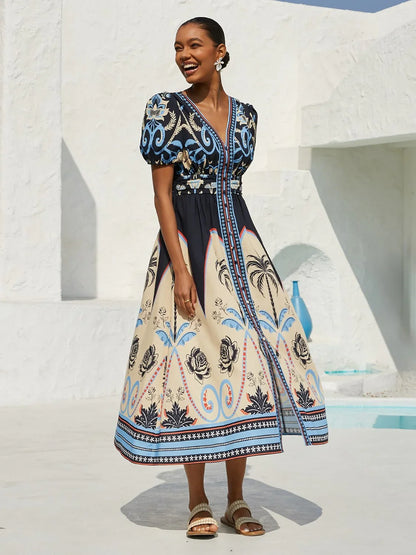 Summer Night Palm Linen-Like Maxi Dress
