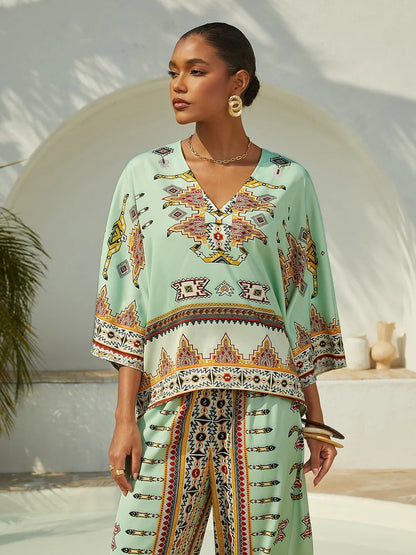 Indigo Tigress Silky Satin  Vacation Top