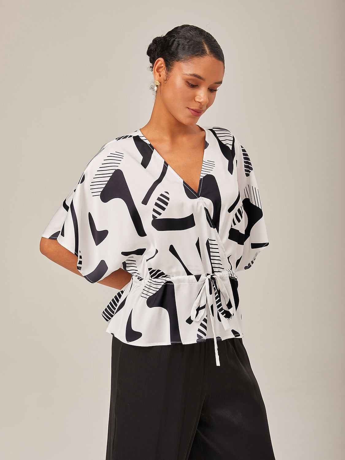 Geometric Ruched Dolman Sleeve Top