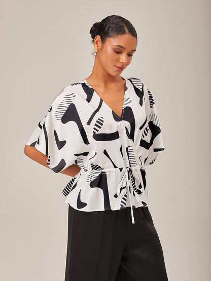 Geometric Ruched Dolman Sleeve Top