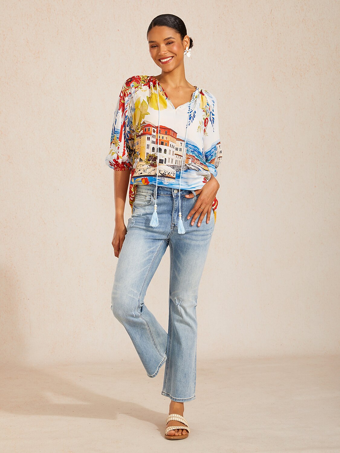 Vintage Baroque Chiffon Raglan Sleeve Blouse