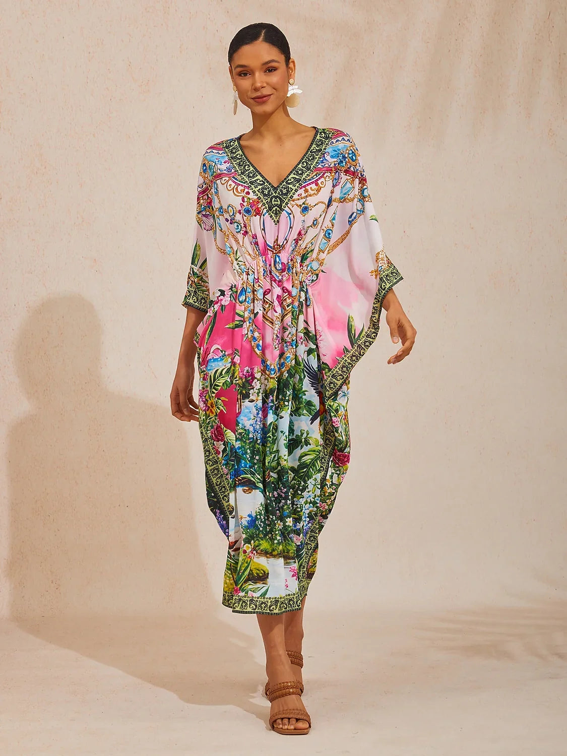 Pink Jungle Party Flowy Chiffon Diamond Kaftan
