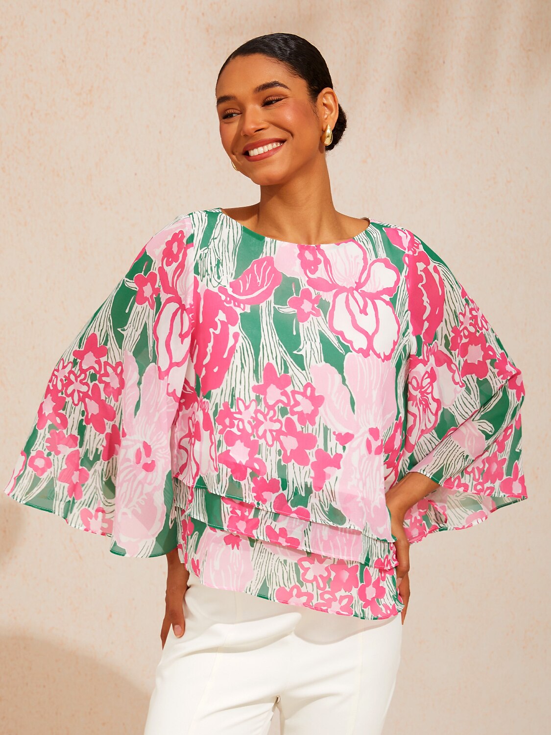 Ocean Bloom Reverie Chiffon-Lagen-Top