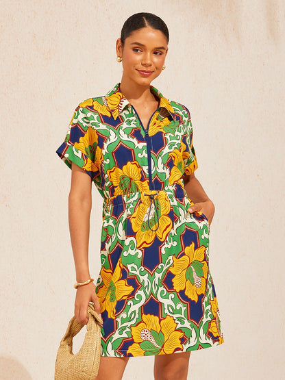 Emerald Bloom Bazaar Slight Stretch Short Dress