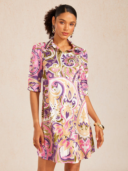 Deep Green Hibiscus Silky Satin Shirt Dress