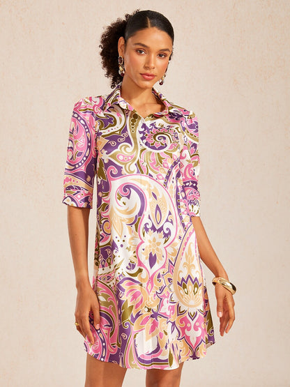 Mint Paisley Flora Silky Satin Shirt Dress