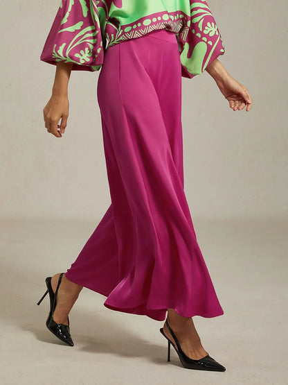 Vivid Fuchsia Print Satin Lantern Top