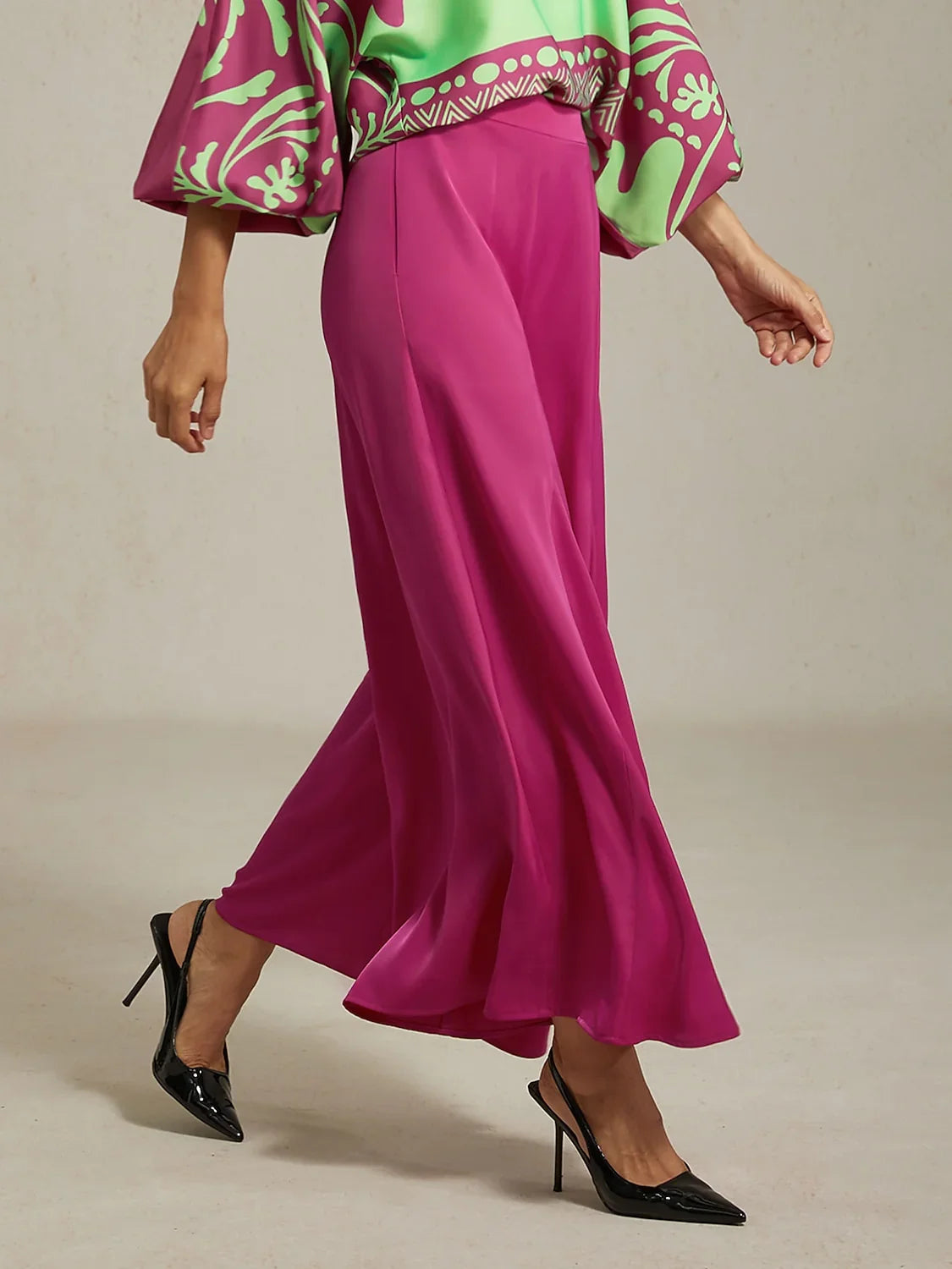 Satin Wide Leg Burgundy Pocket Pants