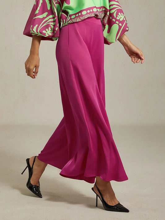 Satin Wide Leg Burgundy Pocket Pants