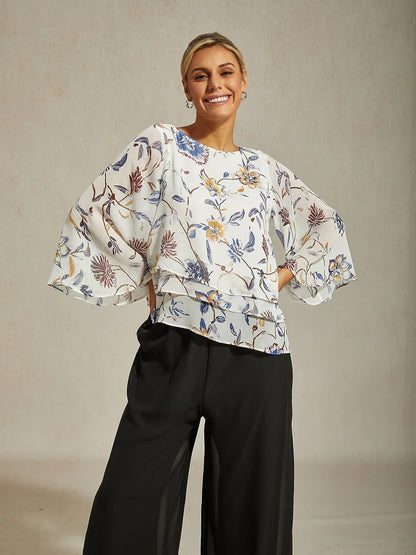 Floral Bell Sleeve Tiered Blouse
