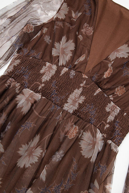 V-Neck Floral Mesh Maxi Dress