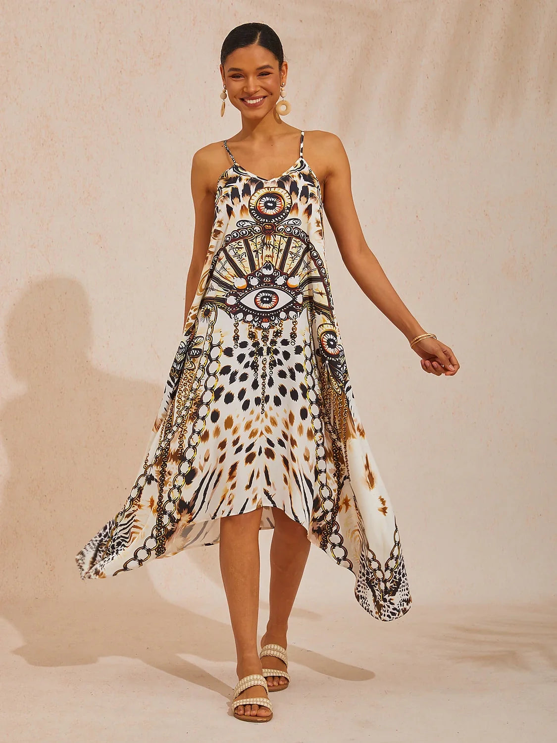 Vintage Leopard Jewelry Silky Chain Maxi Dress