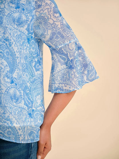 Sky Blue Paisley Chiffon Blouse