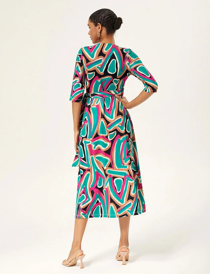 Colorful Abstract Printed Stretch Wrap Dress
