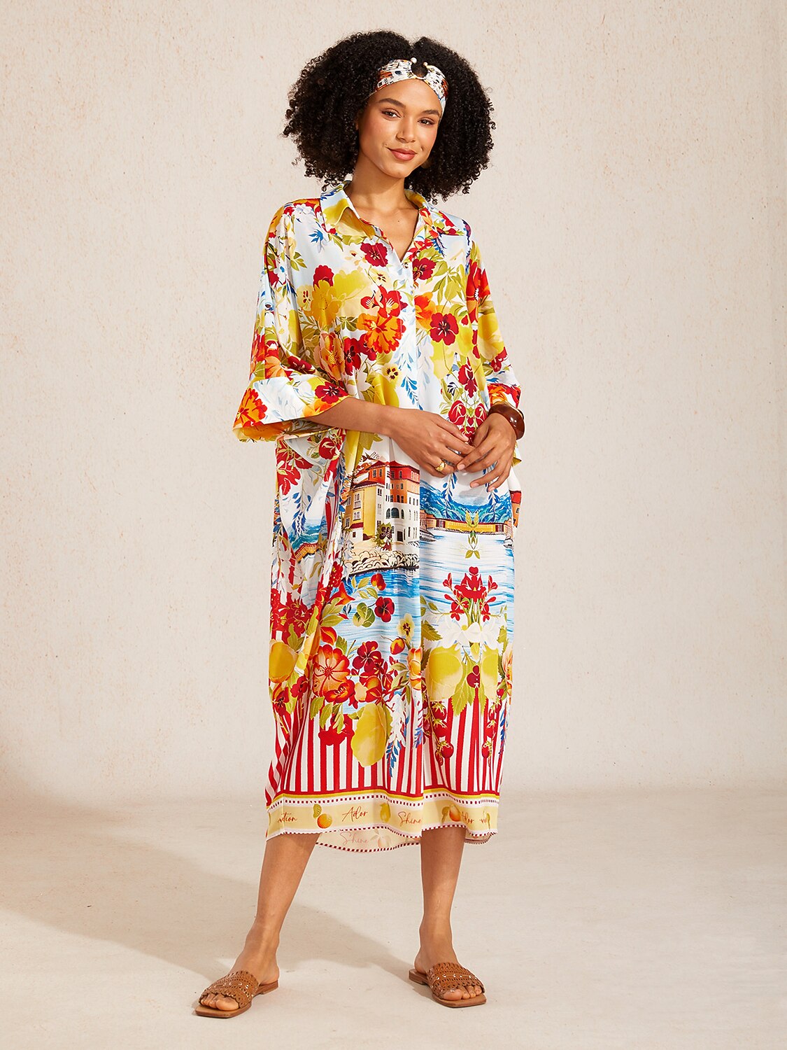 Santorini Summer  Chiffon Batwing Sleeve Kaftan