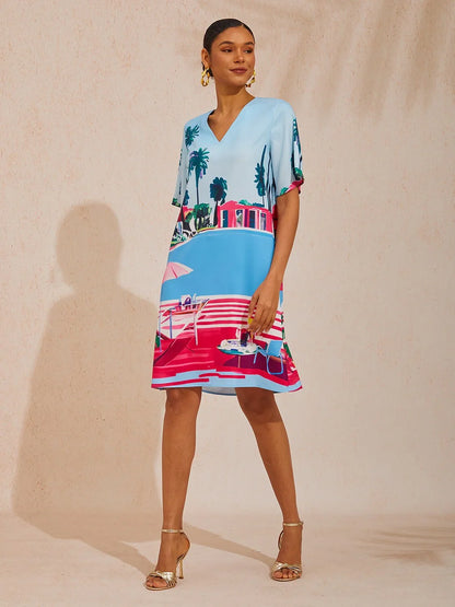 Santorini Summer Silky Satin Mini Dress