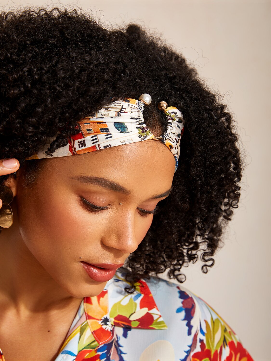 Santorini Summer Silky Satin Ruched Headscarf
