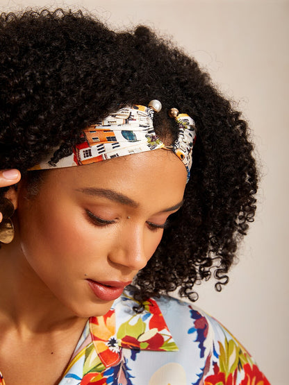 Santorini Summer Silky Satin Ruched Headscarf