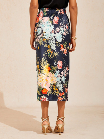Moonlight Blossom Silky Satin Wrap Skirt