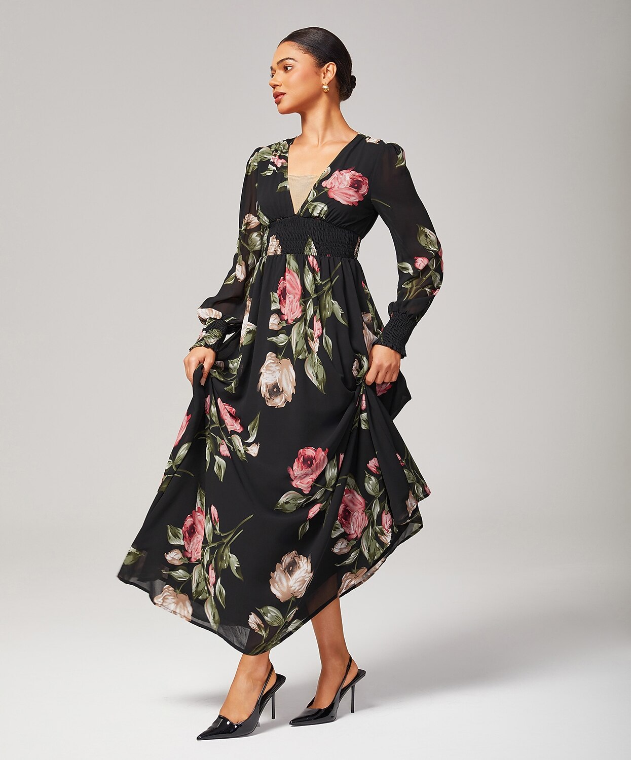 Floral Print Flowy Chiffon Maxi Dress