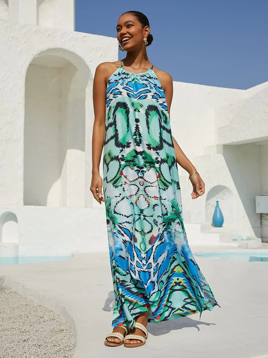 Land of Wonder Vacation Silky Satin Maxi Dress