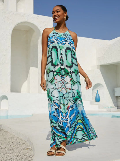 Land of Wonder Vacation Silky Satin Maxi Dress