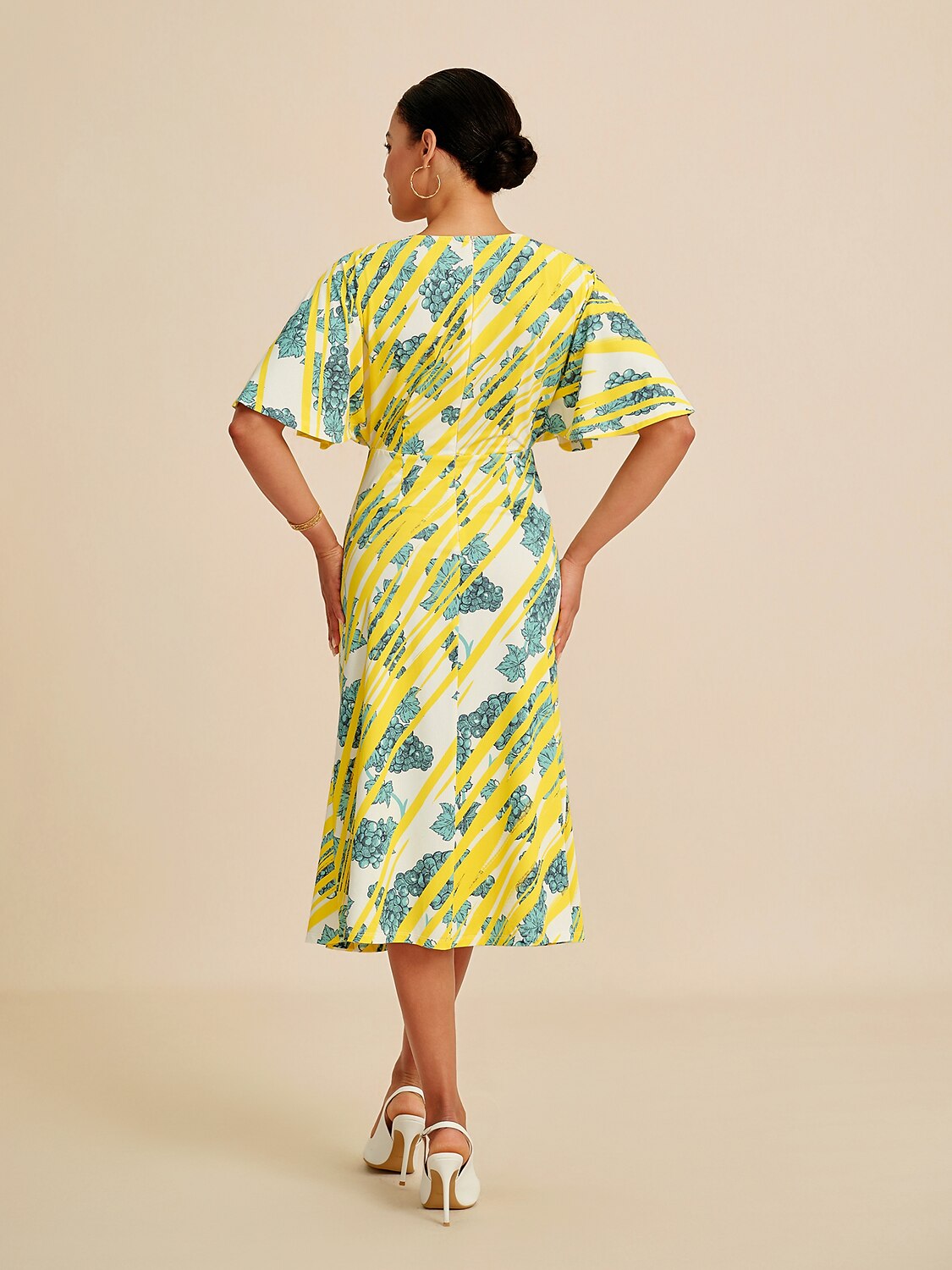 Bold Print Batwing Sleeve Midi Dress