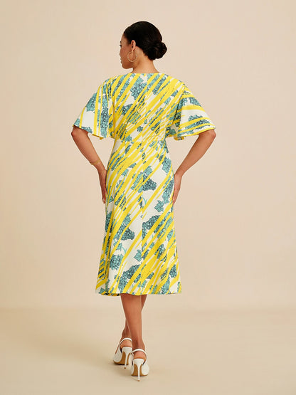Bold Print Batwing Sleeve Midi Dress