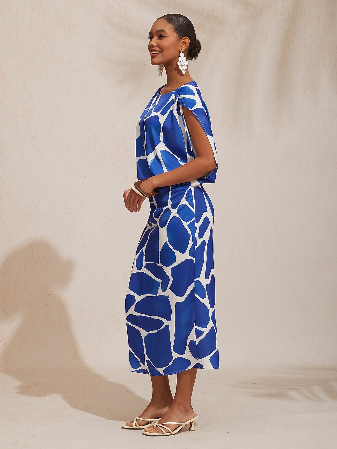 Geometric Color Block Print Silky Satin Maxi Dress
