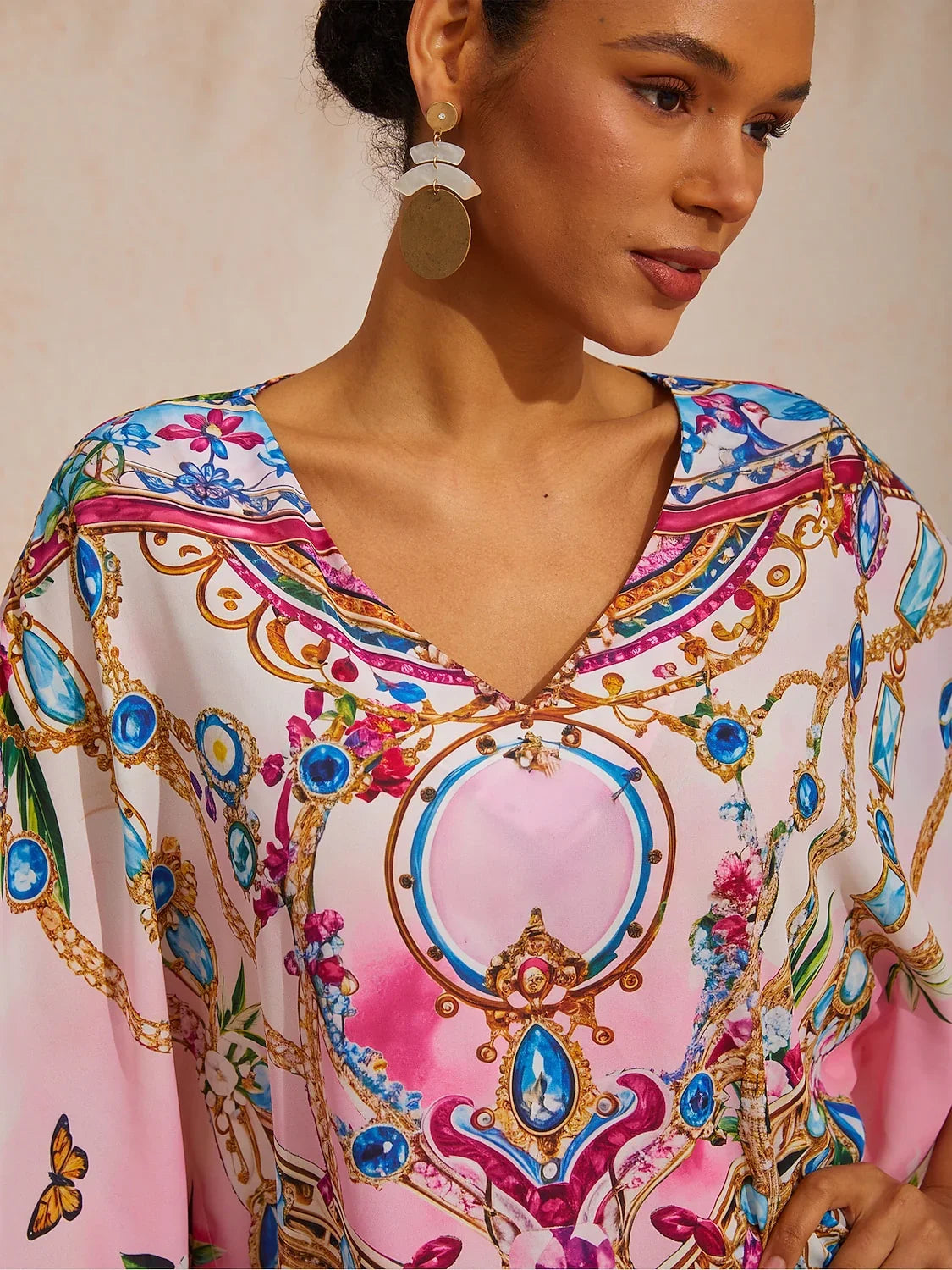 Pink Jungle Party Flowy Chiffon Diamond Maxi Dress