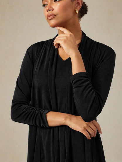 Acetate Look Stretch Knit Ruched Sleeve Jacket