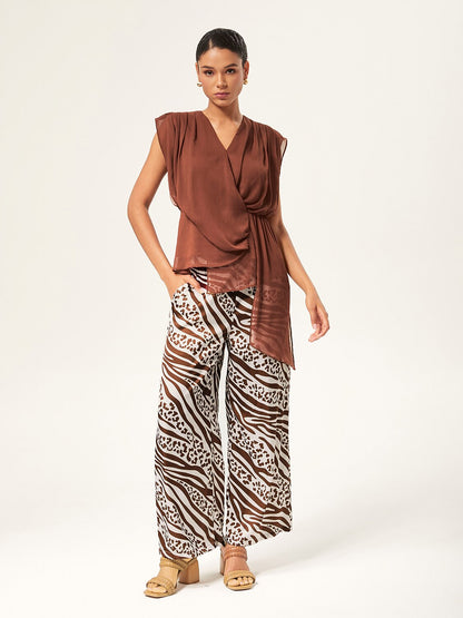 Elastic Waist Animal Print Wide-Leg Pants