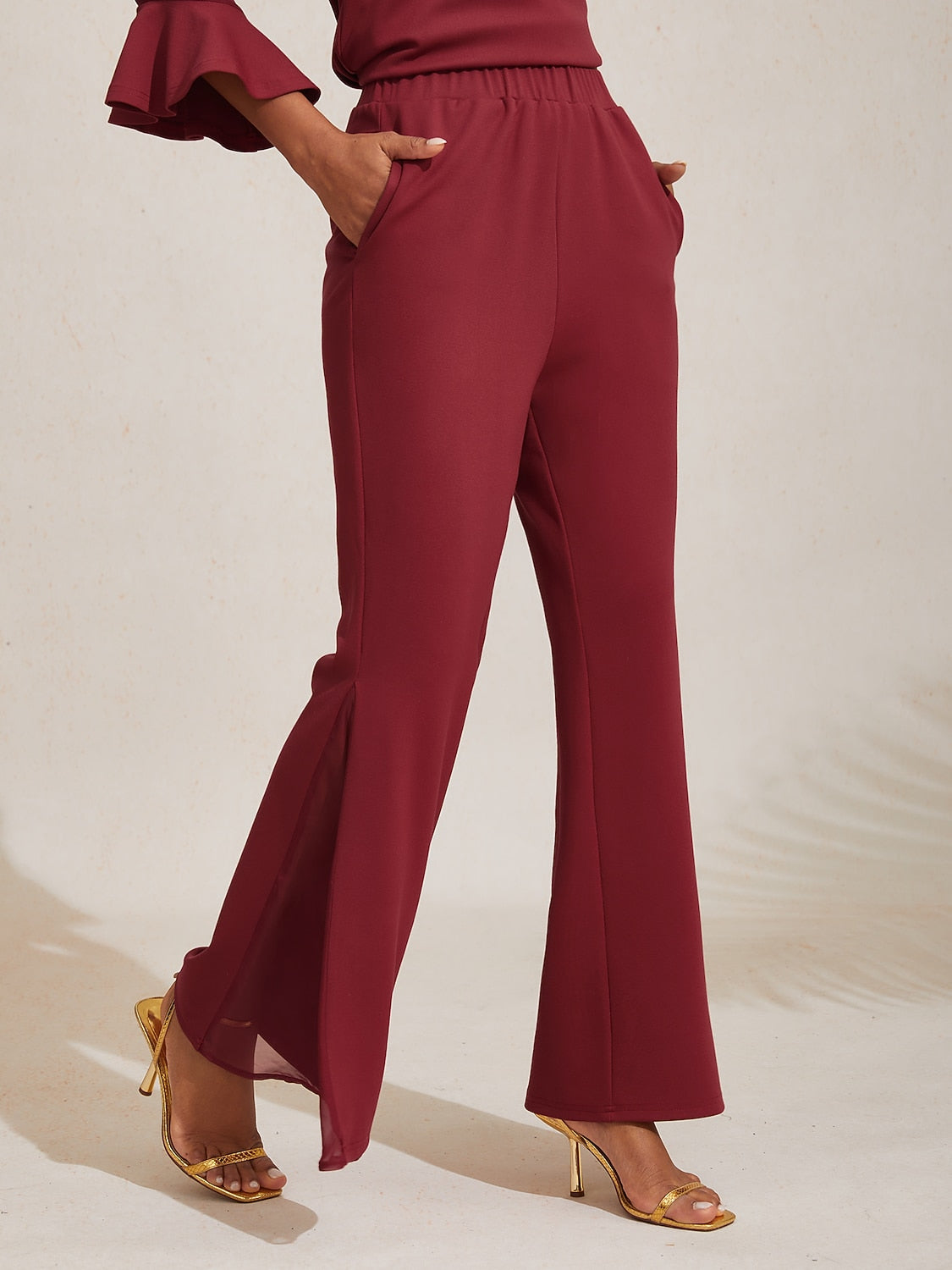 Elegant Chiffon Sheer Panels Flared Pants