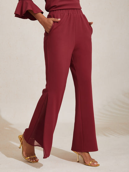 Elegant Chiffon Sheer Panels Flared Pants