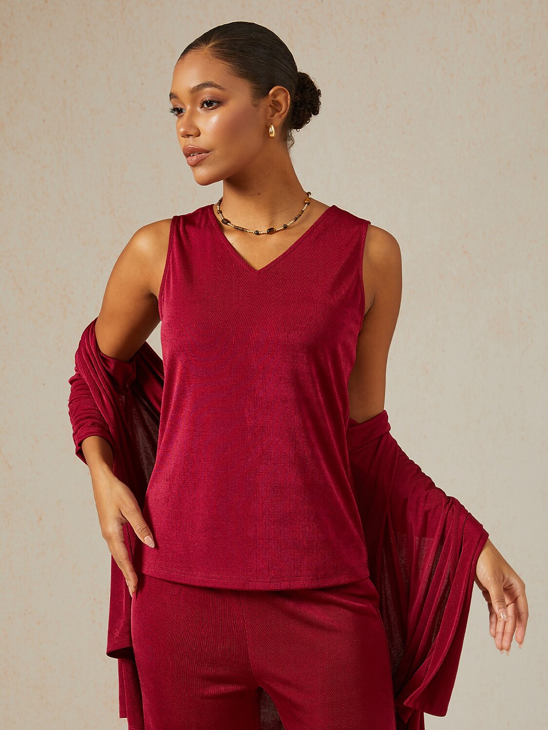 Acetate Look Stretch Knit Convertible Tank