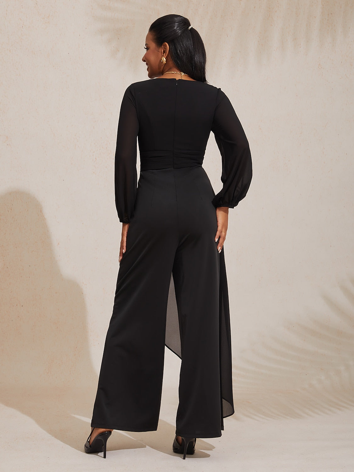 Asymmetrical Deep V Wide-legged Jumpsuit