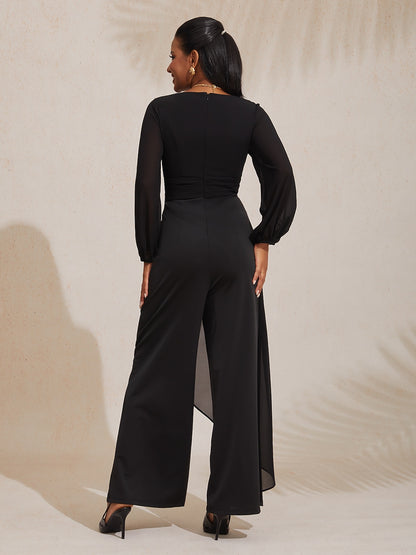 Asymmetrical Deep V Wide-legged Jumpsuit