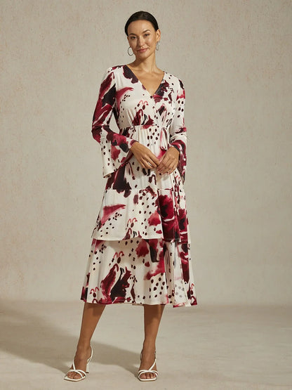 Stretch Velvet Abstract Floral Tiered Maxi Dress